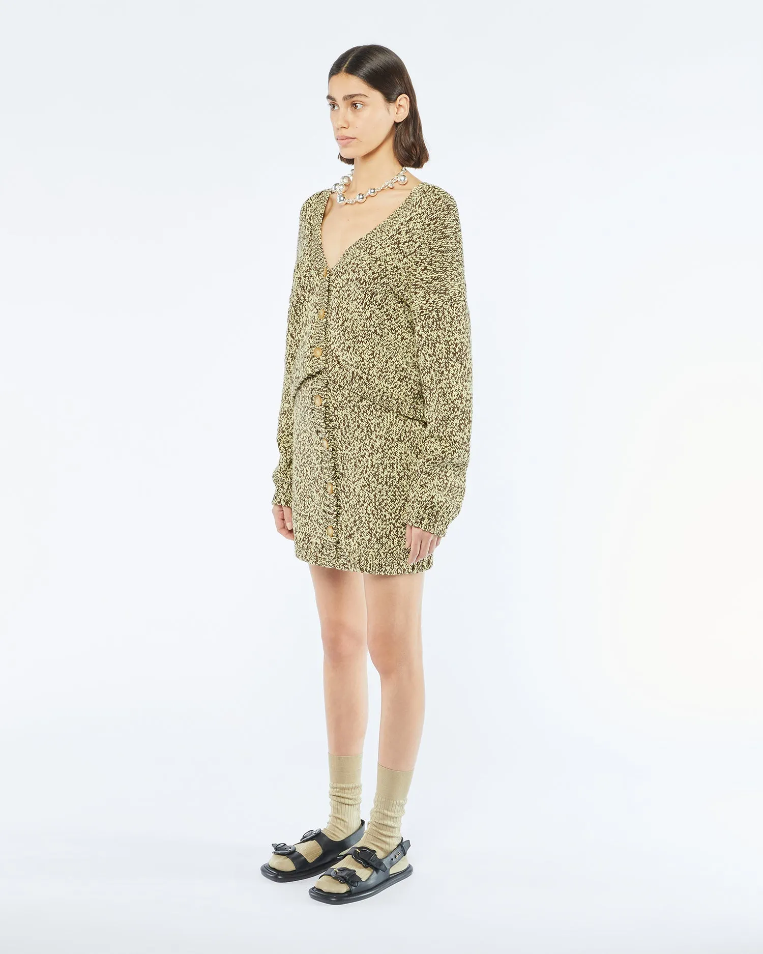 Caliz - Sale Cropped Mouliné Cardigan - Graphic Lime