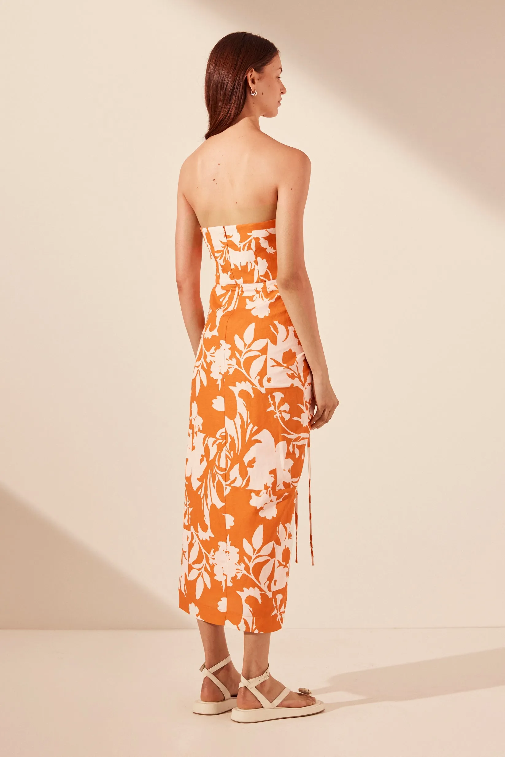 CASA STRAPLESS DRAWSTRING MIDI DRESS