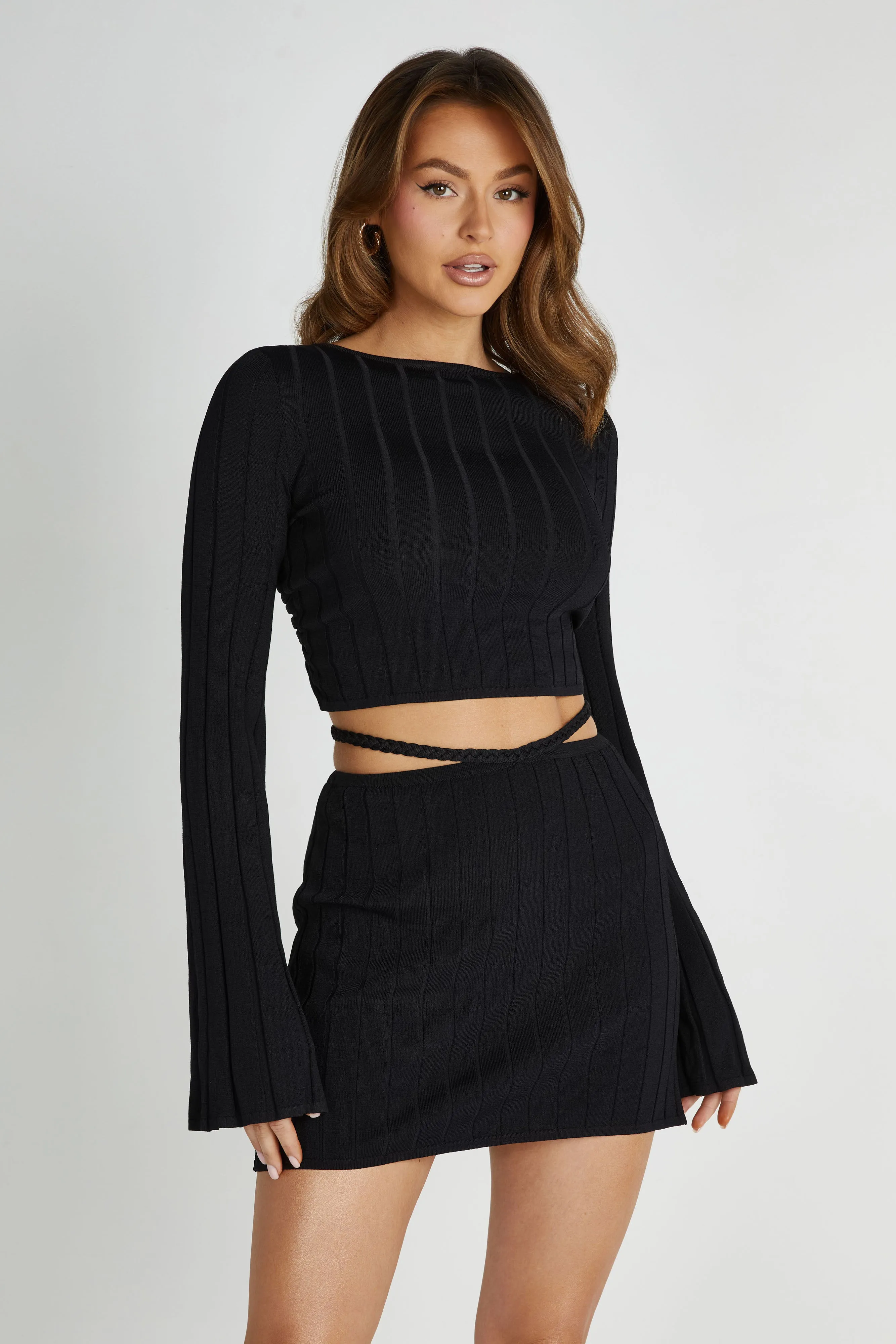 Celine A-Line Extreme Rib Mini Skirt - Black