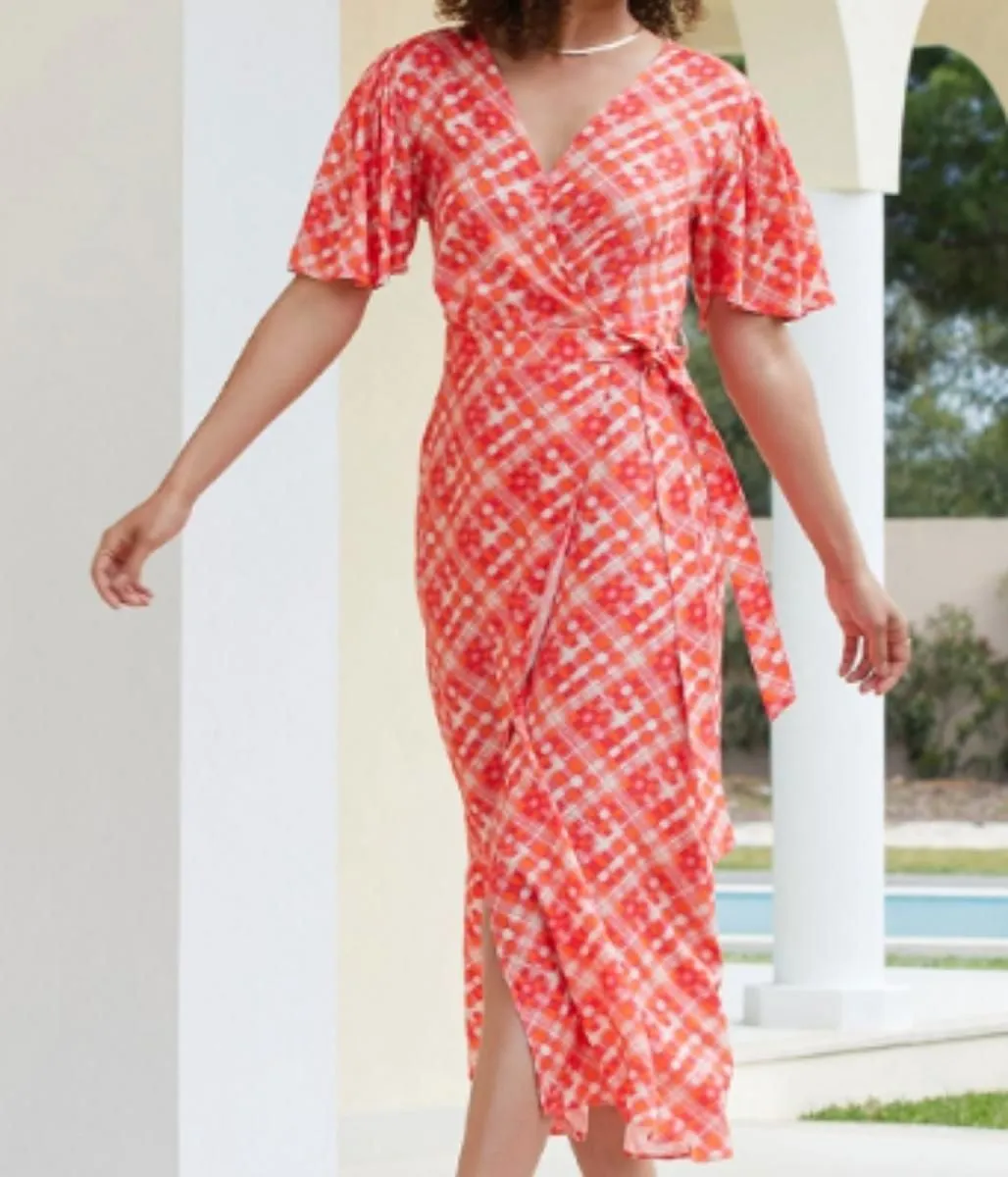 Check Printed Wrap Dress