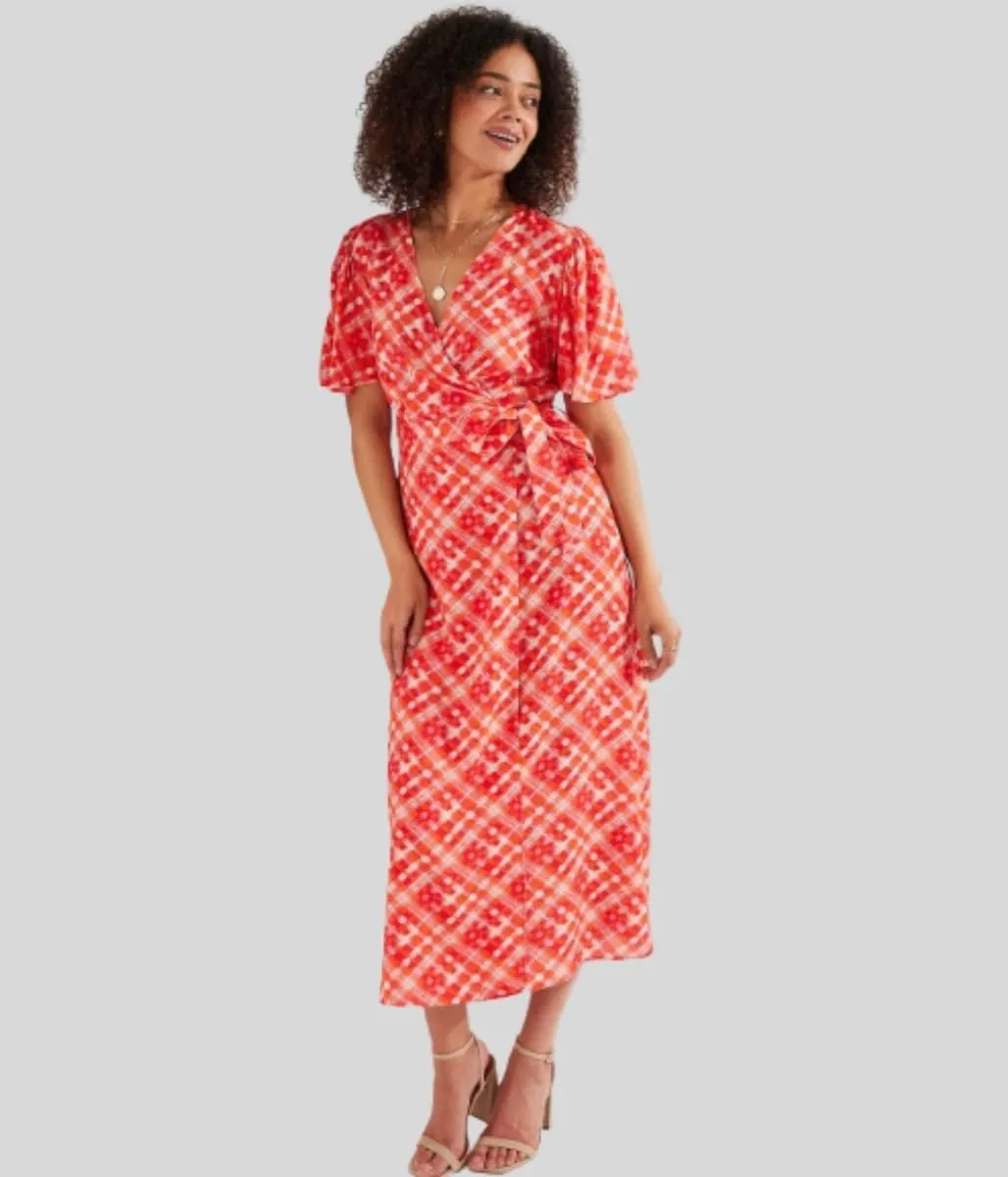 Check Printed Wrap Dress