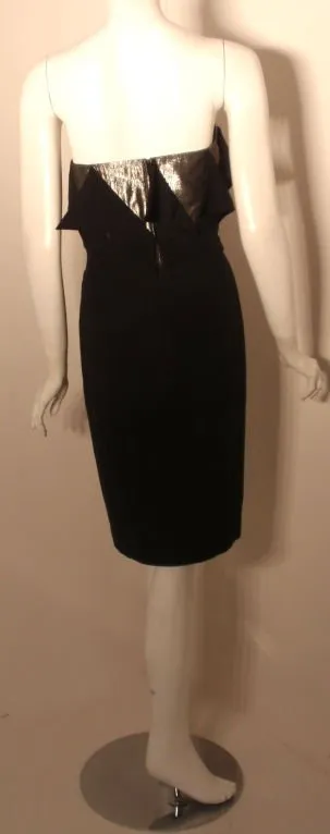 CHLOE 1980s Black and Silver Peek-a-boo Panel Strapless Cocktail Dress