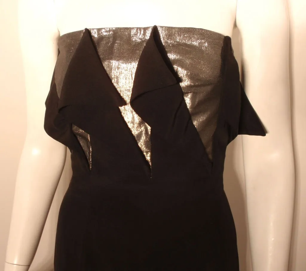 CHLOE 1980s Black and Silver Peek-a-boo Panel Strapless Cocktail Dress