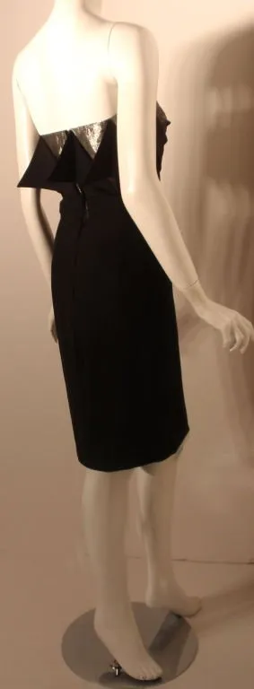 CHLOE 1980s Black and Silver Peek-a-boo Panel Strapless Cocktail Dress