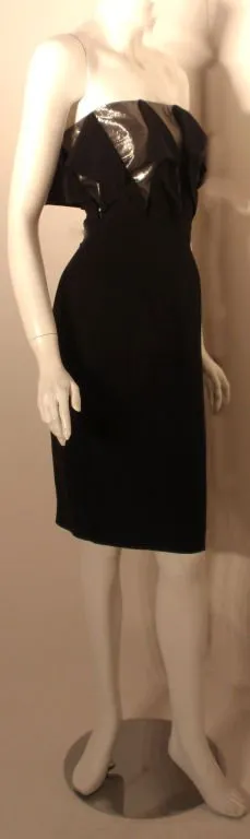 CHLOE 1980s Black and Silver Peek-a-boo Panel Strapless Cocktail Dress