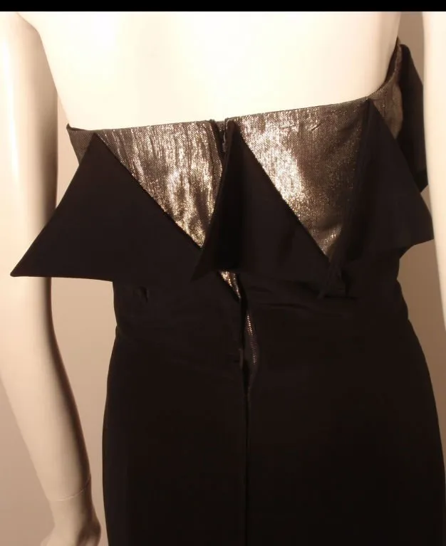 CHLOE 1980s Black and Silver Peek-a-boo Panel Strapless Cocktail Dress