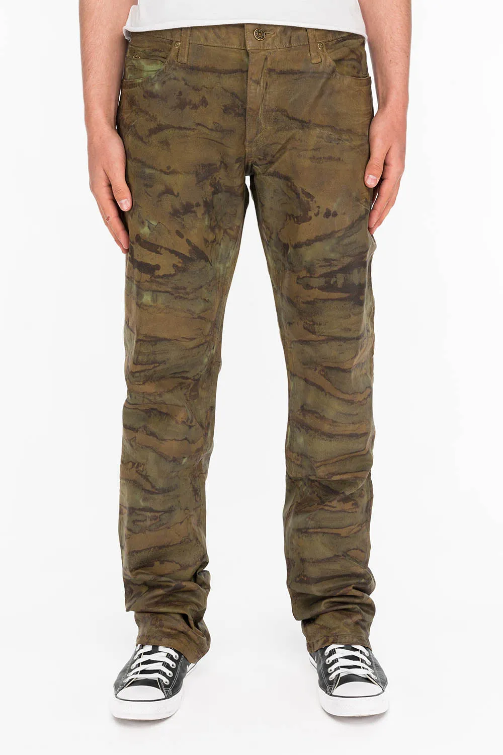 CLASSIC 5 POCKET STRAIGHT LEG JEANS IN MUD GREEN COATED