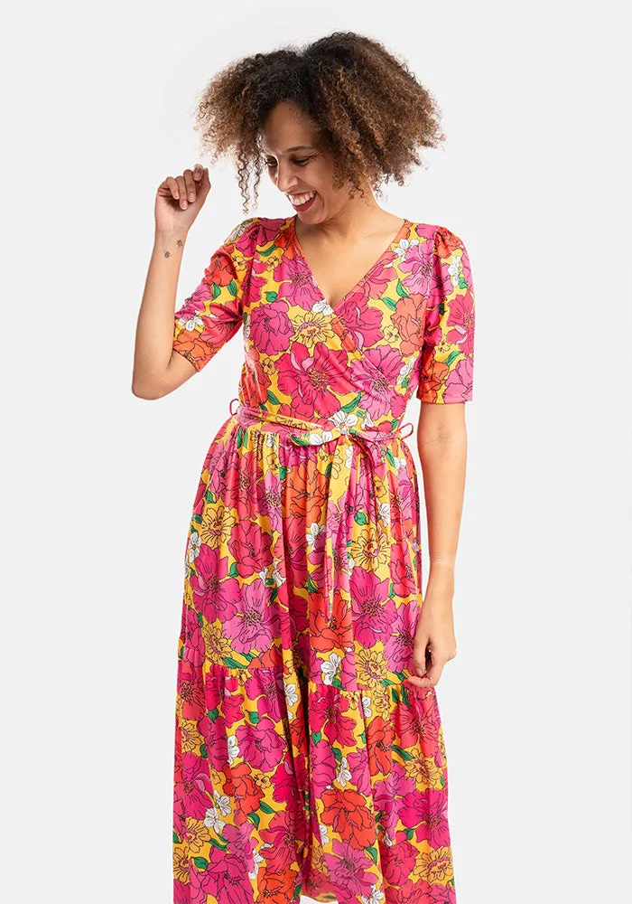 Colby Bold Floral Print Tiered Hem Midaxi Dress