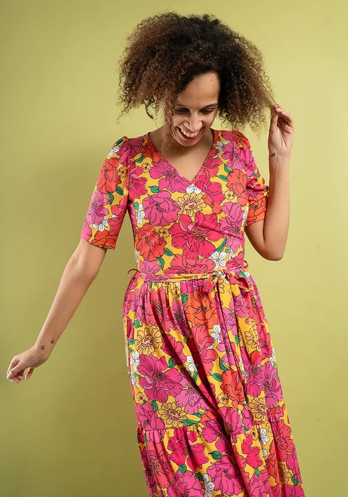 Colby Bold Floral Print Tiered Hem Midaxi Dress