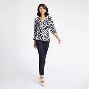 Contrast Trim Little Venice Print Blouse