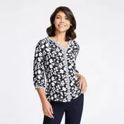 Contrast Trim Little Venice Print Blouse