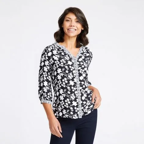 Contrast Trim Little Venice Print Blouse