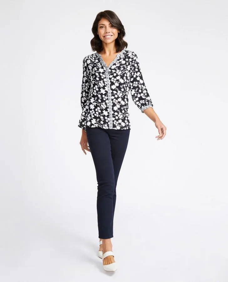 Contrast Trim Little Venice Print Blouse