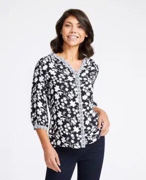 Contrast Trim Little Venice Print Blouse