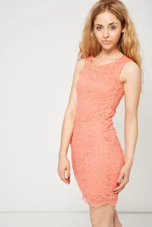 Coral Open Back Lace Dress Ex-Branded