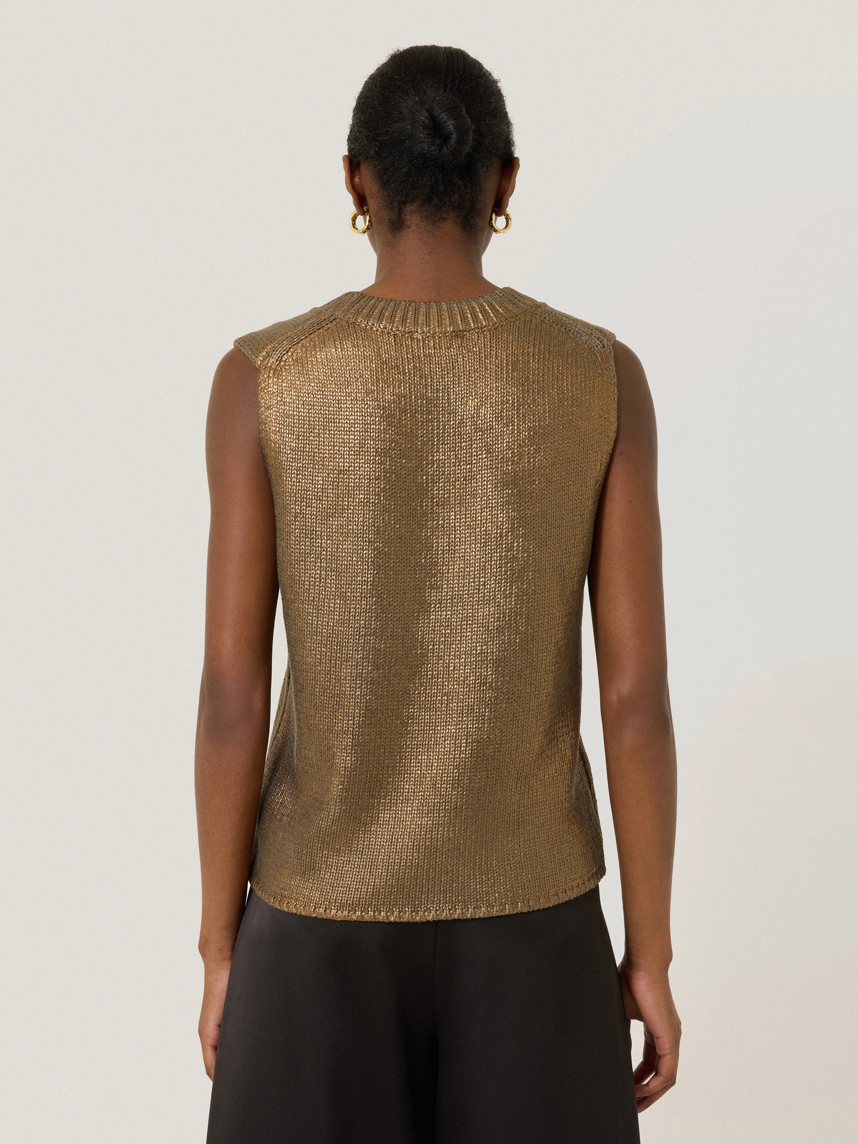 Cotton Metallic Crew Tank | Gold