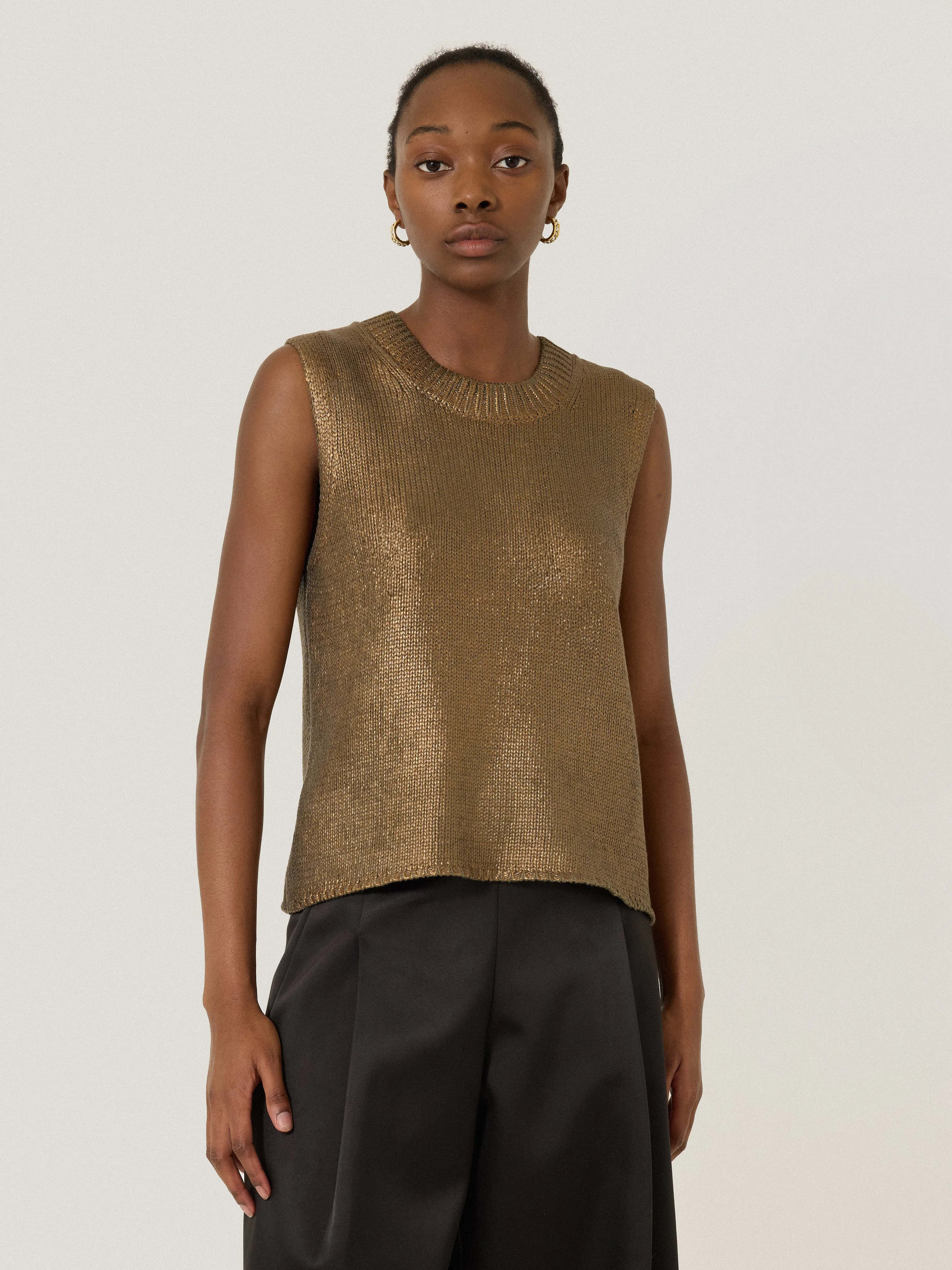 Cotton Metallic Crew Tank | Gold