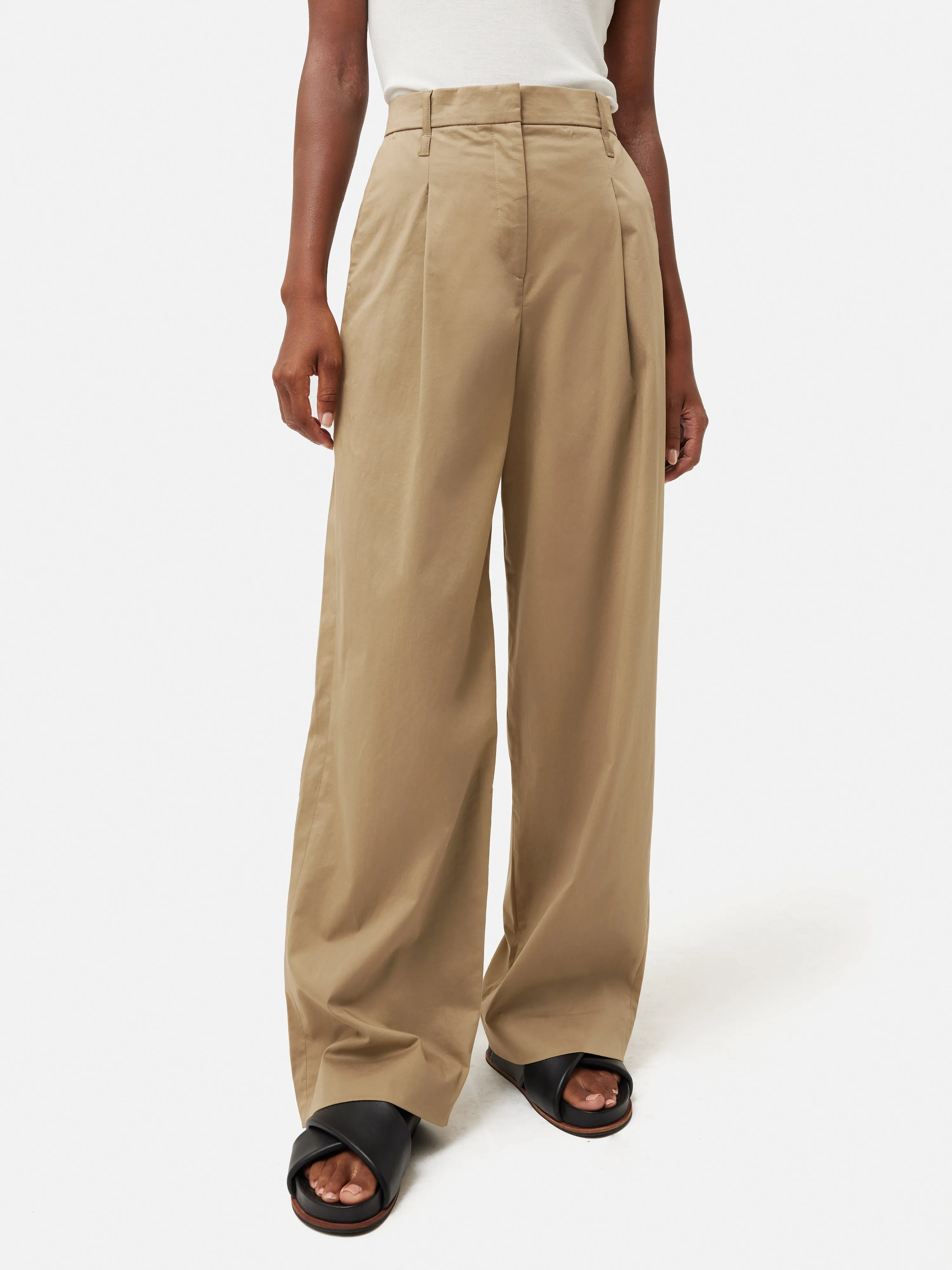 Cotton Pleat Front Trouser | Stone