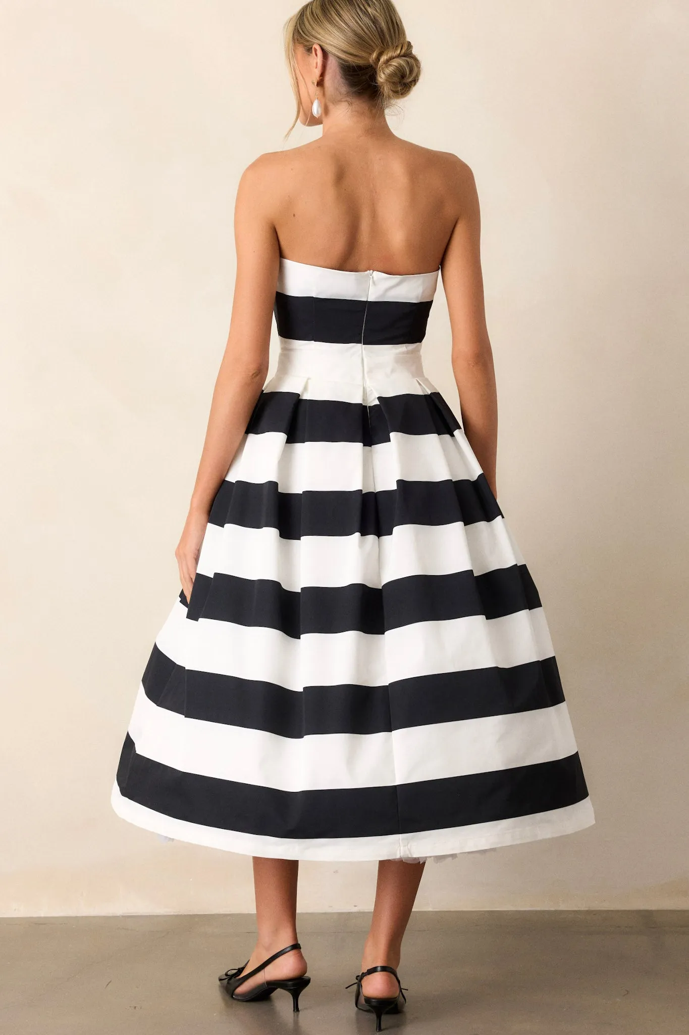 Crisp Contrast Black & White Stripe Strapless Midi Dress (RESTOCK FEBRUARY 2025)