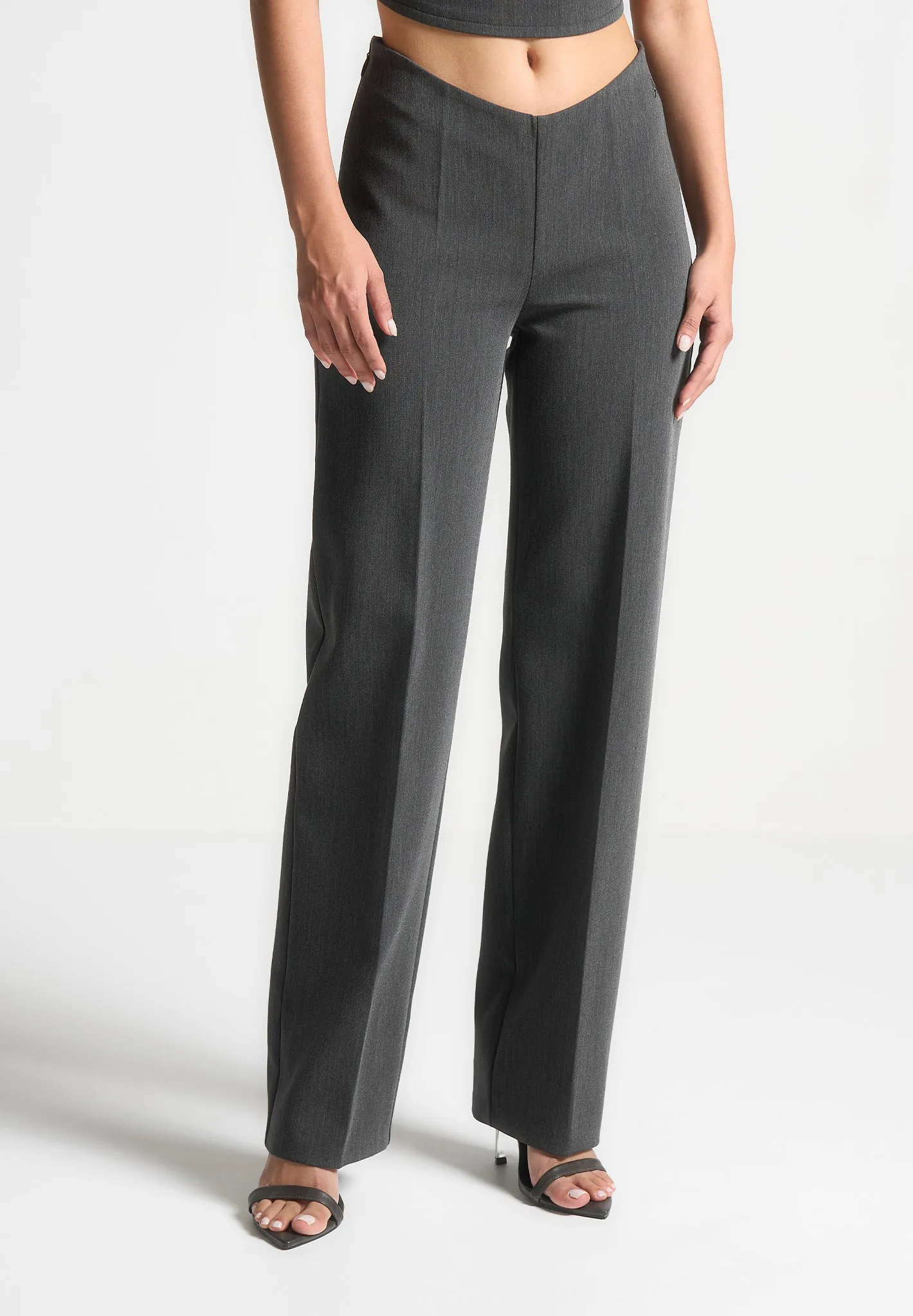 Curved Waist Tailored Trousers - Dark Grey