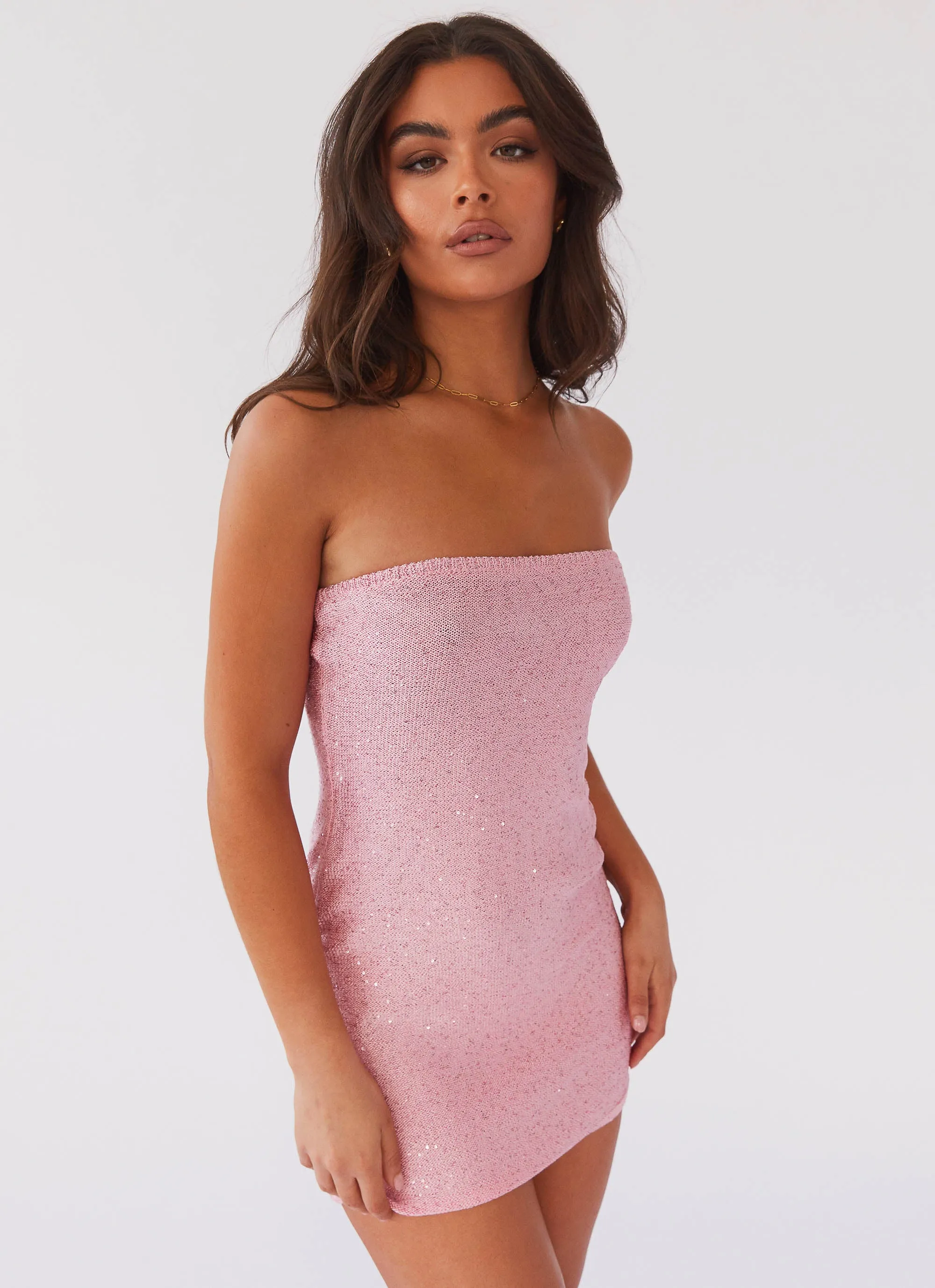 Dance The Night Tube Knit Mini Dress - Pink Dusk