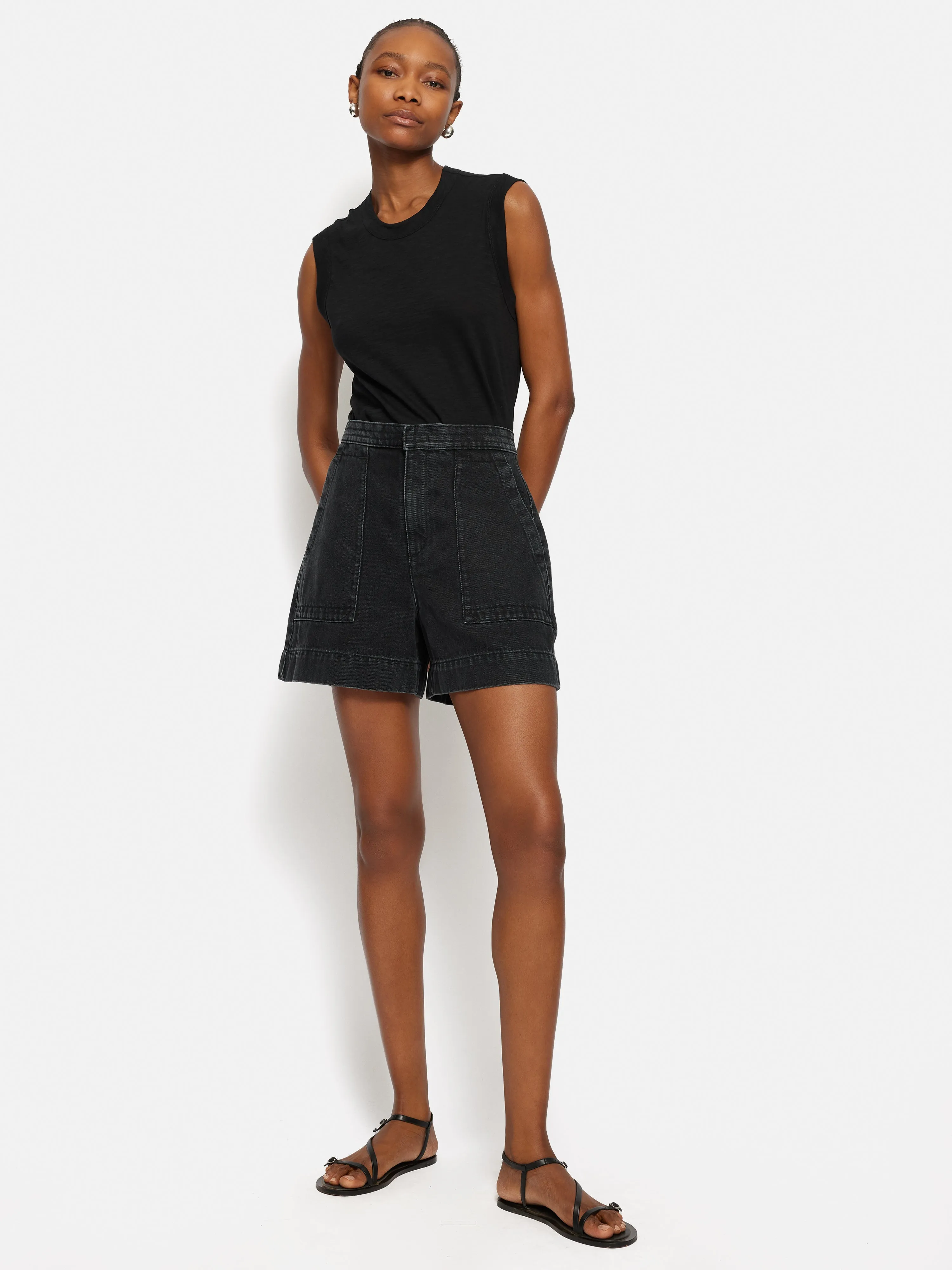 Denim Patch Pocket Shorts | Washed Black