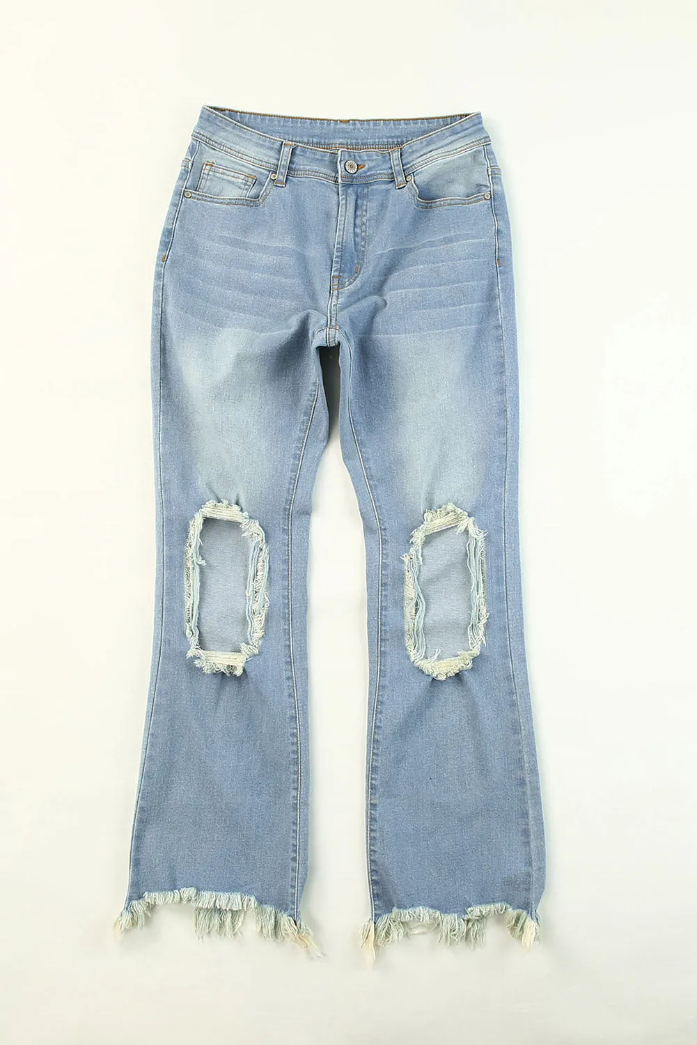 Distressed Knee Holes Straight Leg Jeans