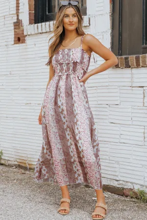 Ditsy Floral Print Smocked Spaghetti Strap Flowy  Maxi Dress