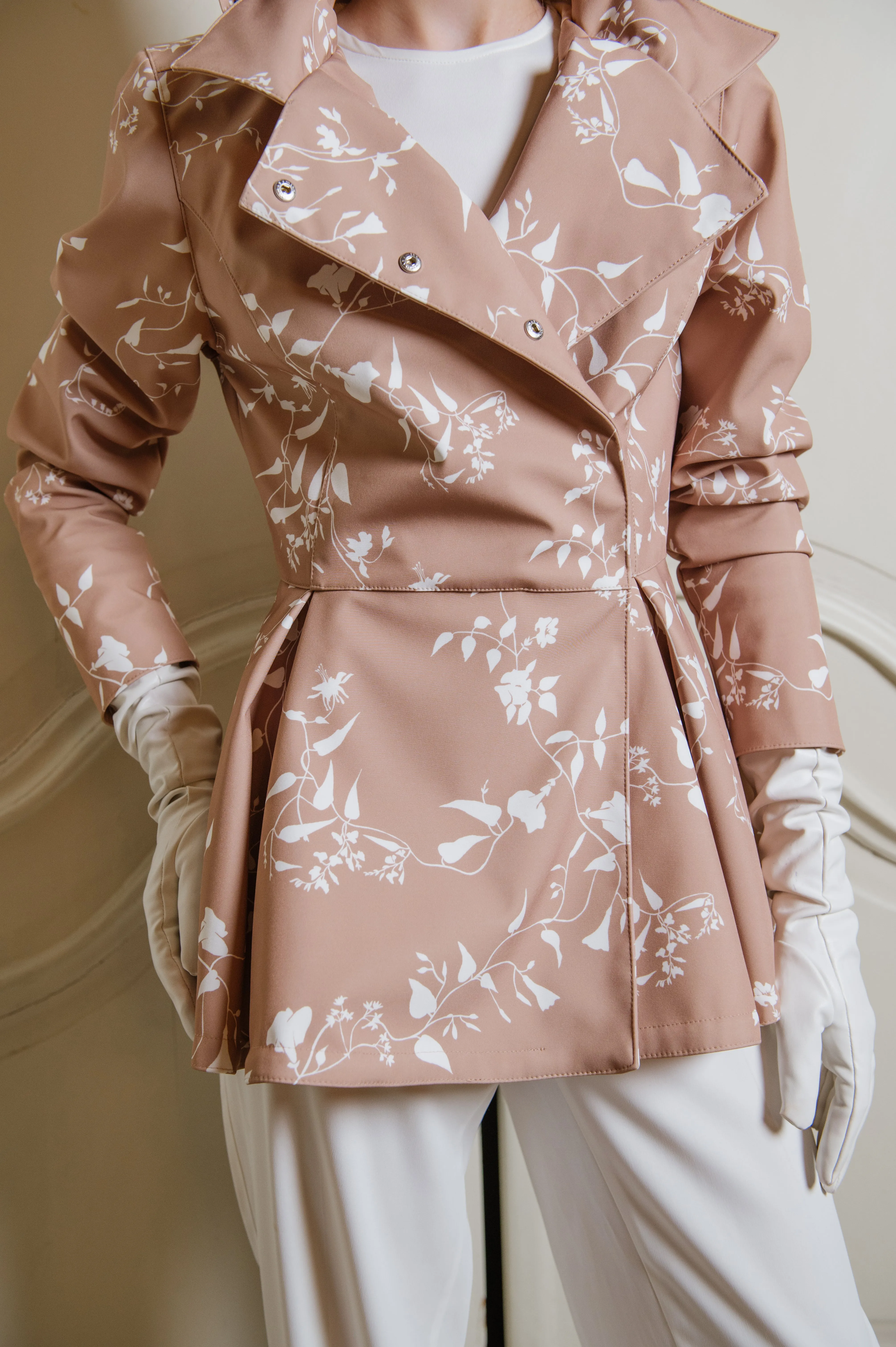 Double Breasted Jacket with Detachable Hood in Beige-Pink Shade | 'Rose Blush'