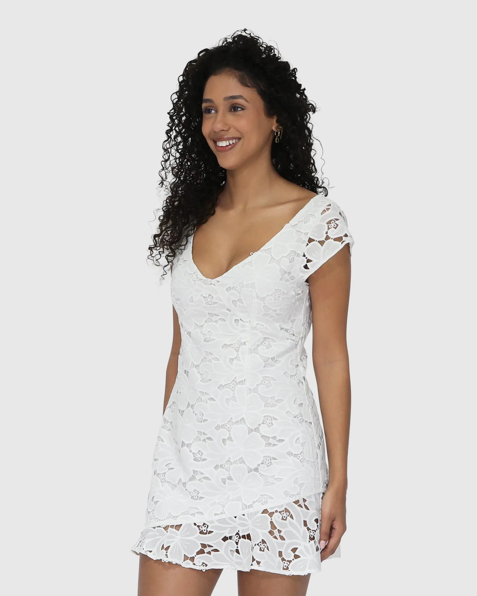 Drifting Slowly Lace Mini Dress - White