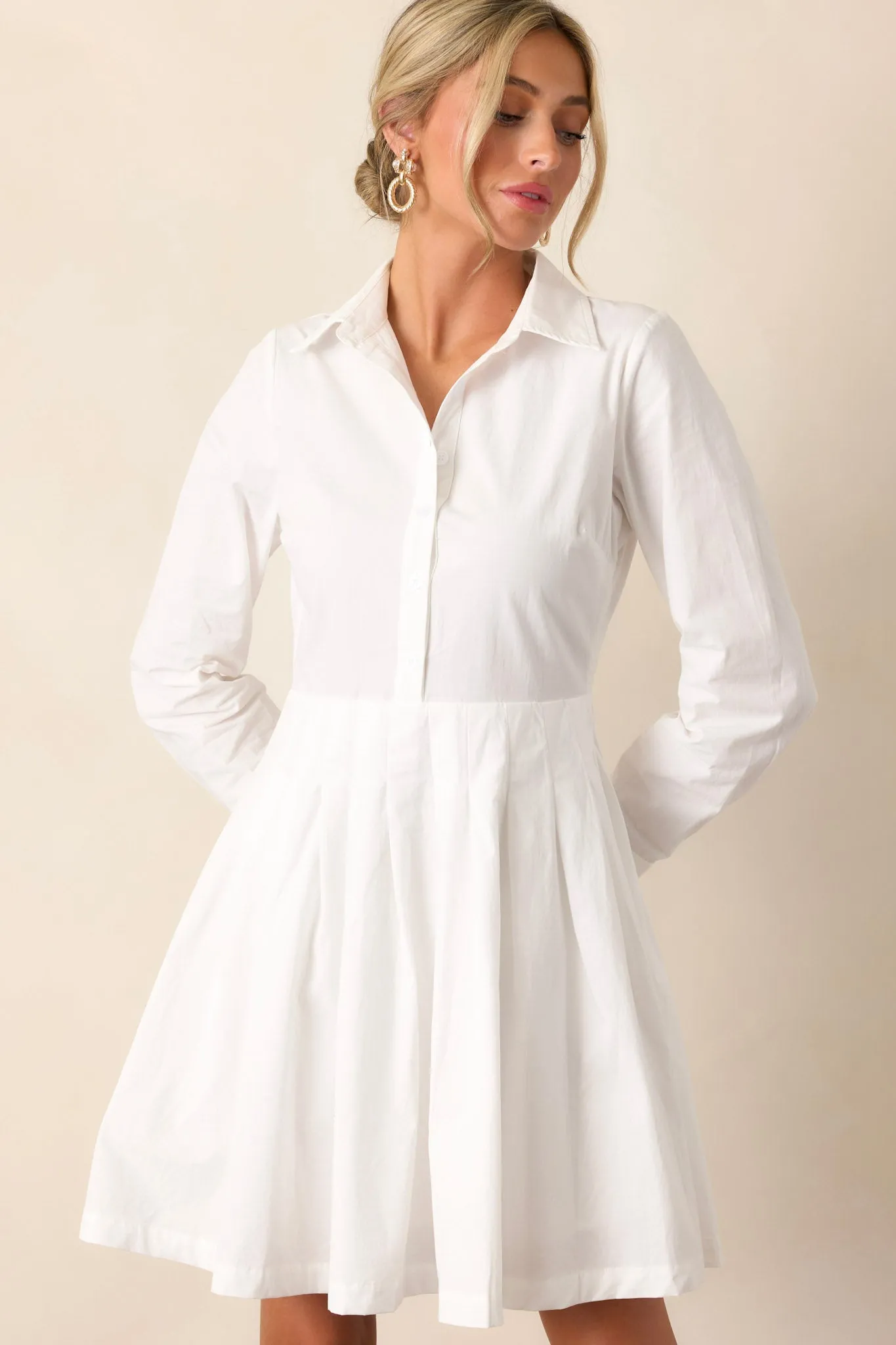 Easy On Me 100% Cotton White Long Sleeve Mini Shirt Dress