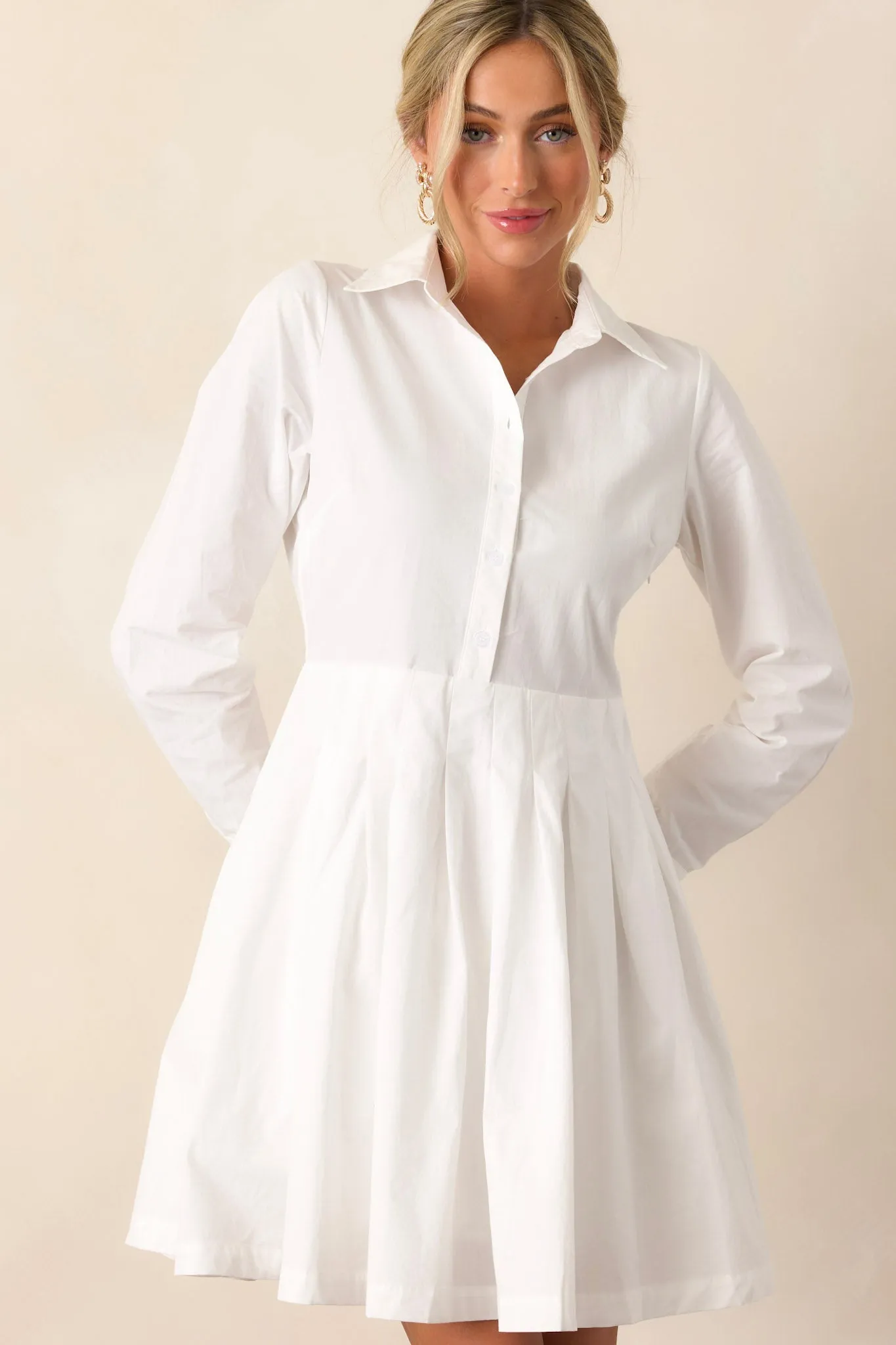 Easy On Me 100% Cotton White Long Sleeve Mini Shirt Dress