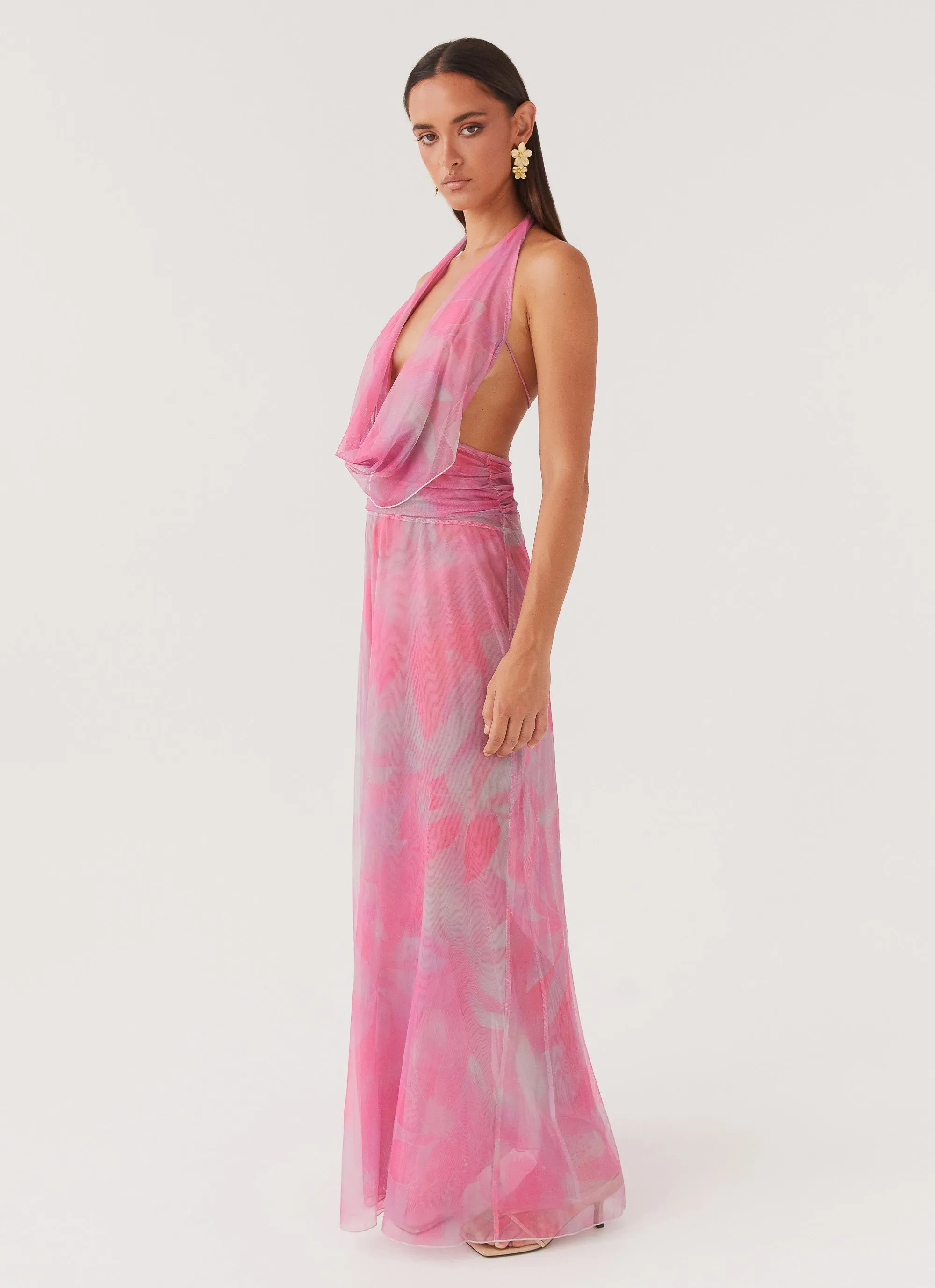 Elysia Mesh Maxi Dress - Pink Floral