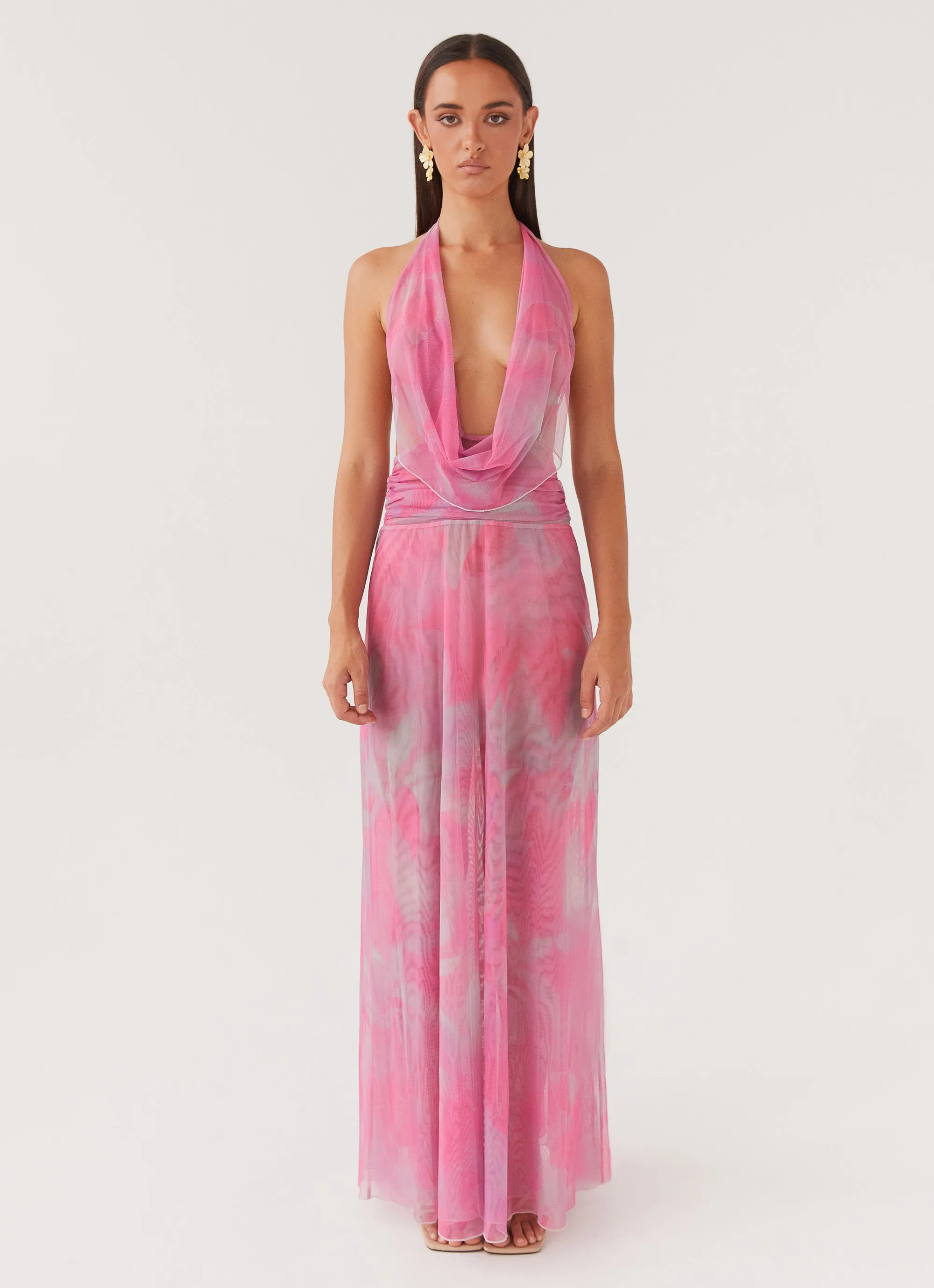 Elysia Mesh Maxi Dress - Pink Floral