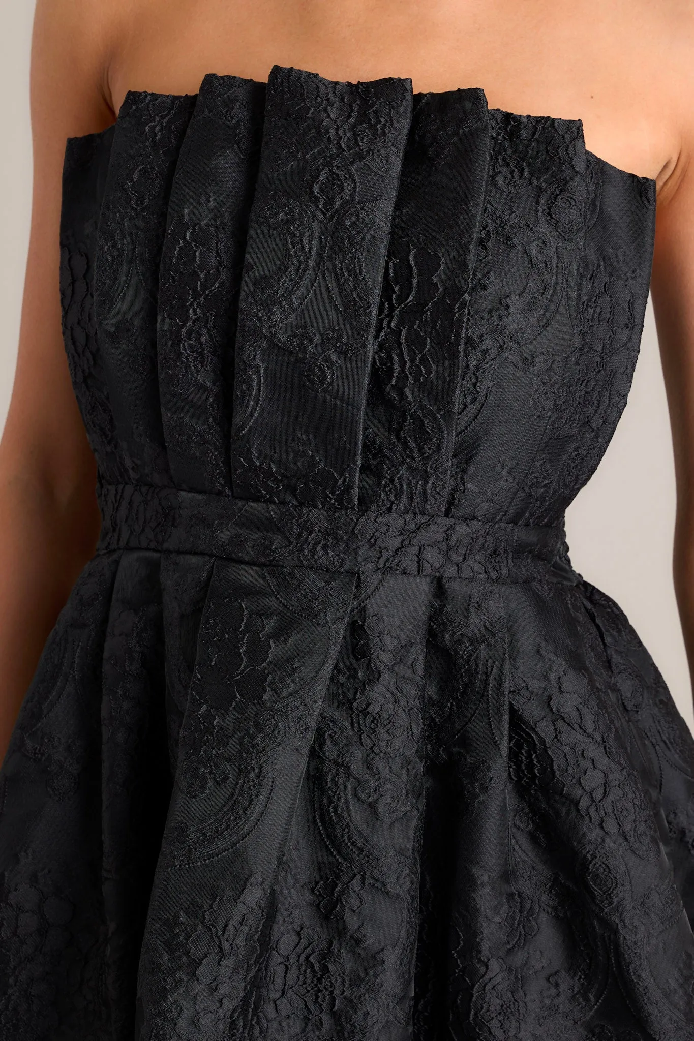 Enchanted Elegance Black Jacquard Strapless Midi Dress