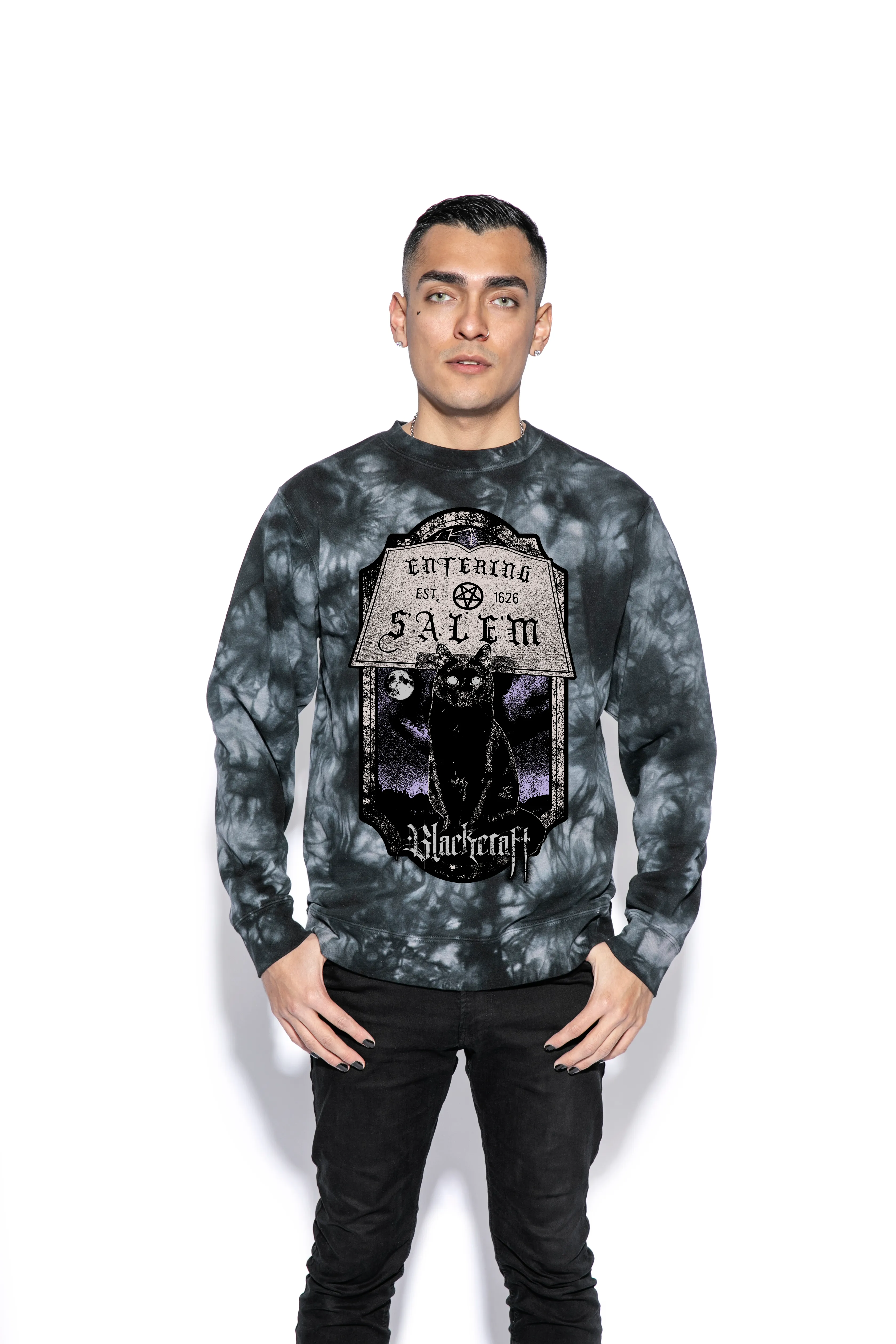 Entering Salem - Black Tie Dye Crewneck