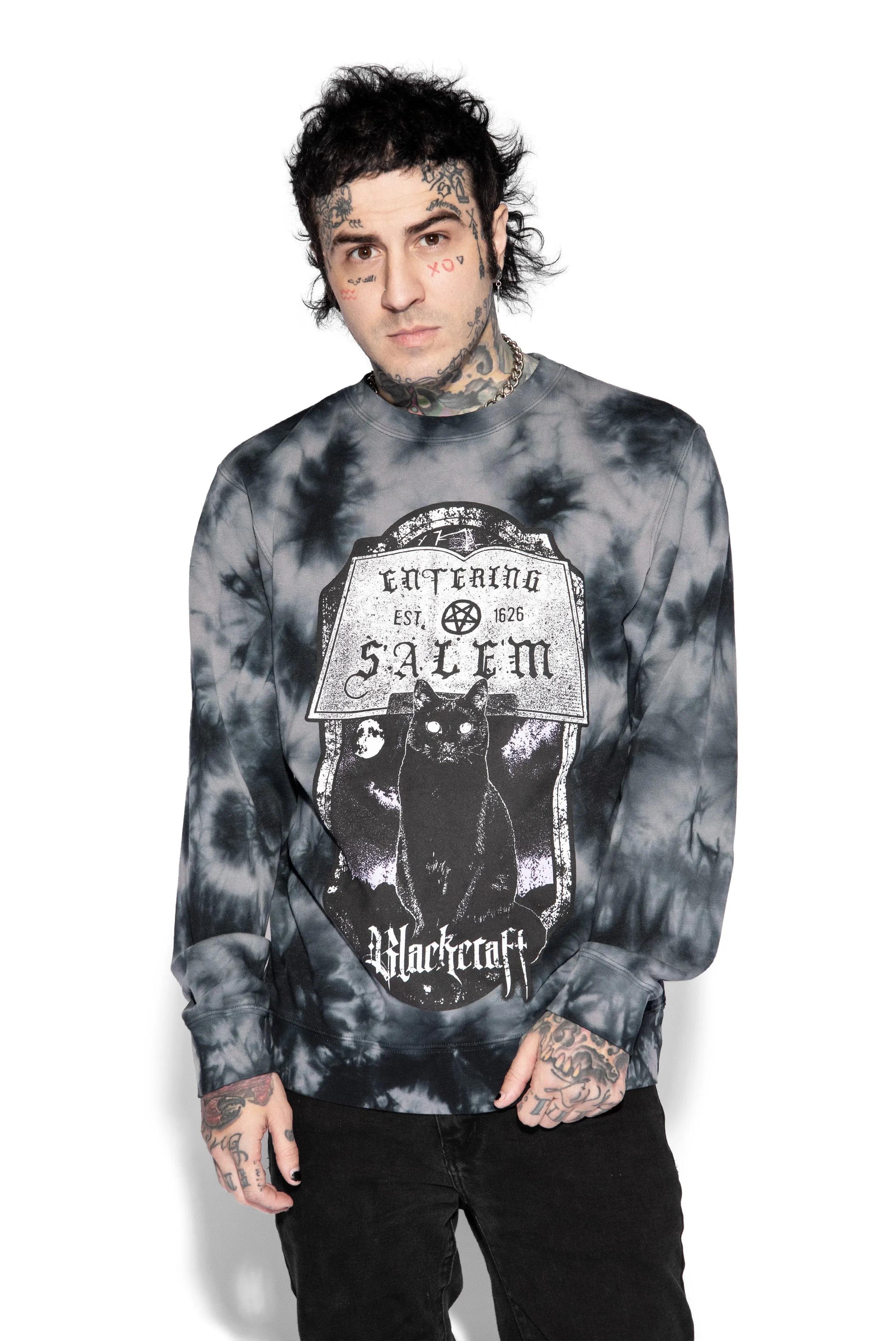 Entering Salem - Black Tie Dye Crewneck