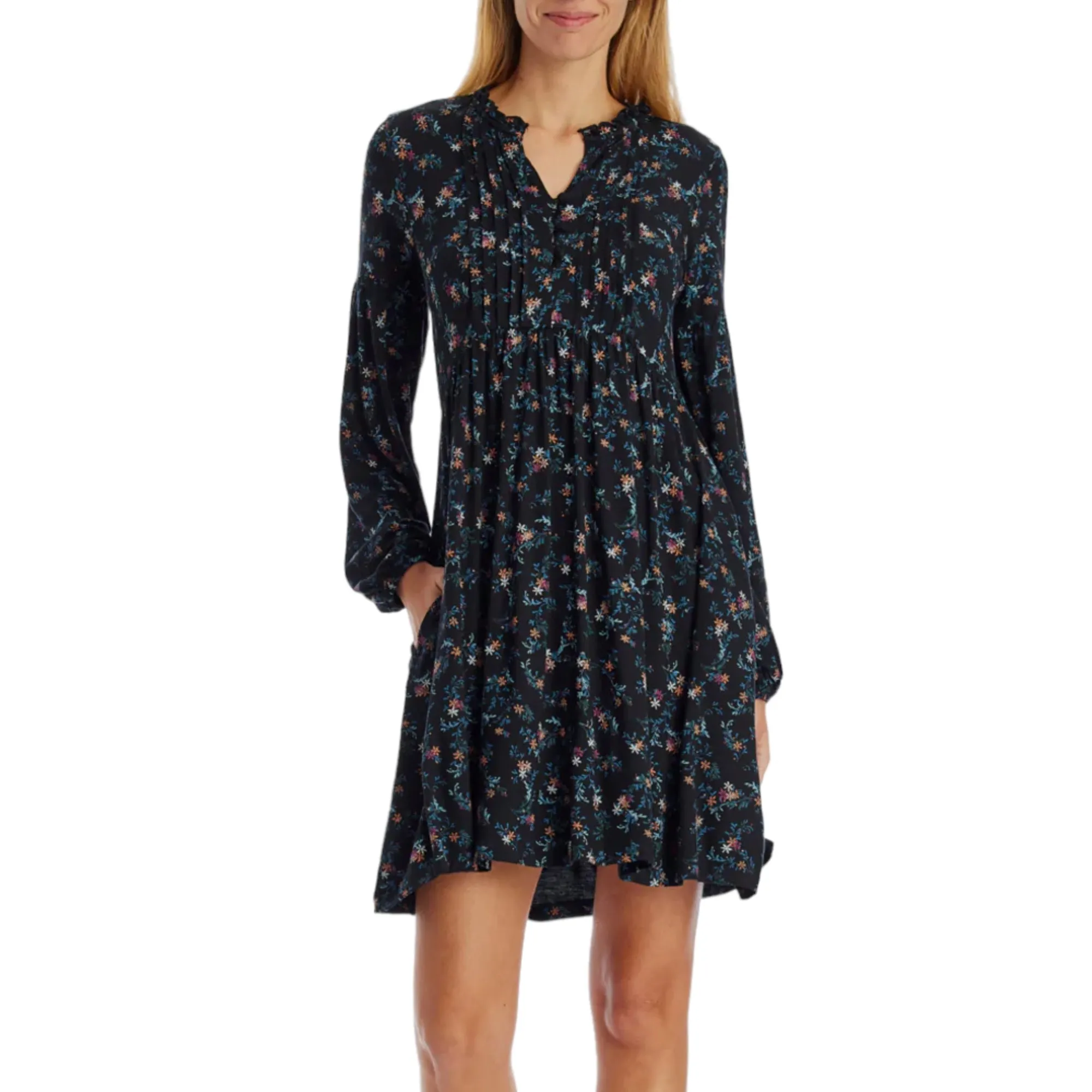 FATFACE Women's Nieve Nordic Floral Print Long Sleeve Tired Mini Dress