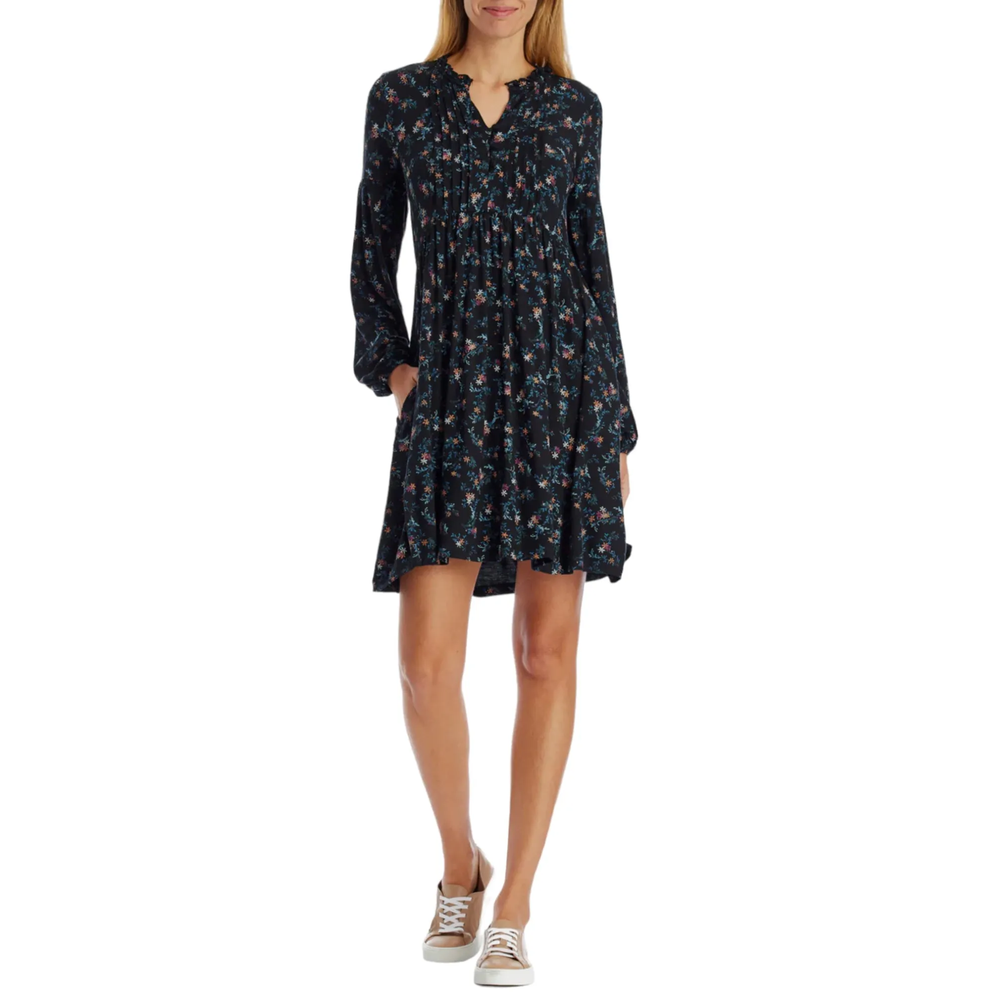 FATFACE Women's Nieve Nordic Floral Print Long Sleeve Tired Mini Dress