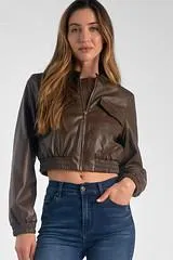 Faux Leather Bomber Jacket