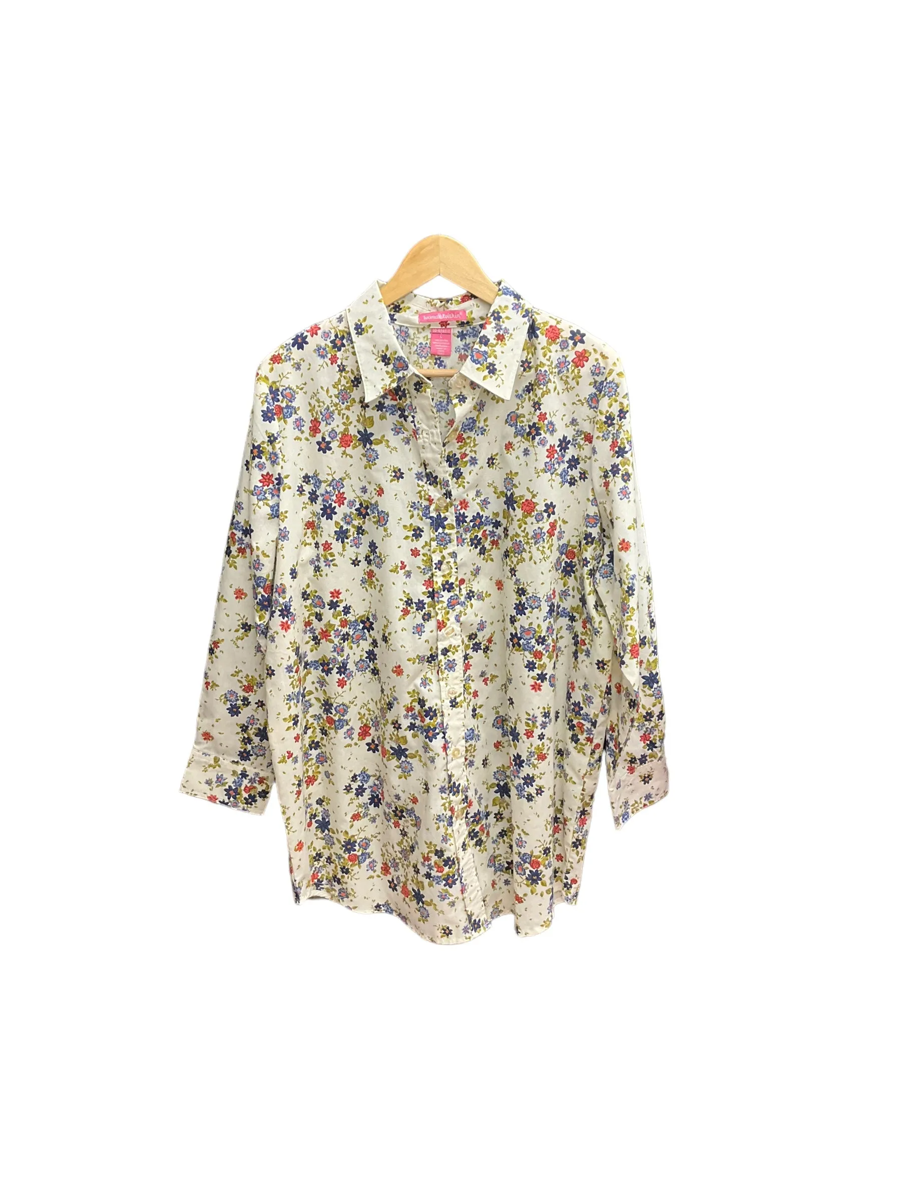 Floral Print Blouse Long Sleeve Woman Within, Size L