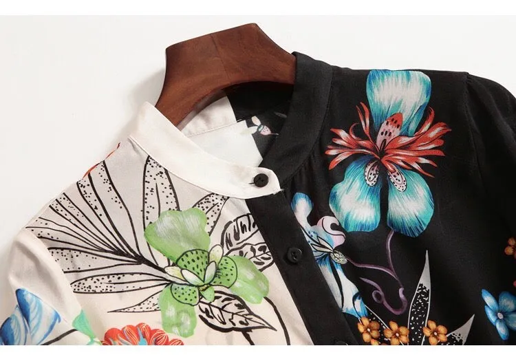 Floral Print Contrast Silk Blouse