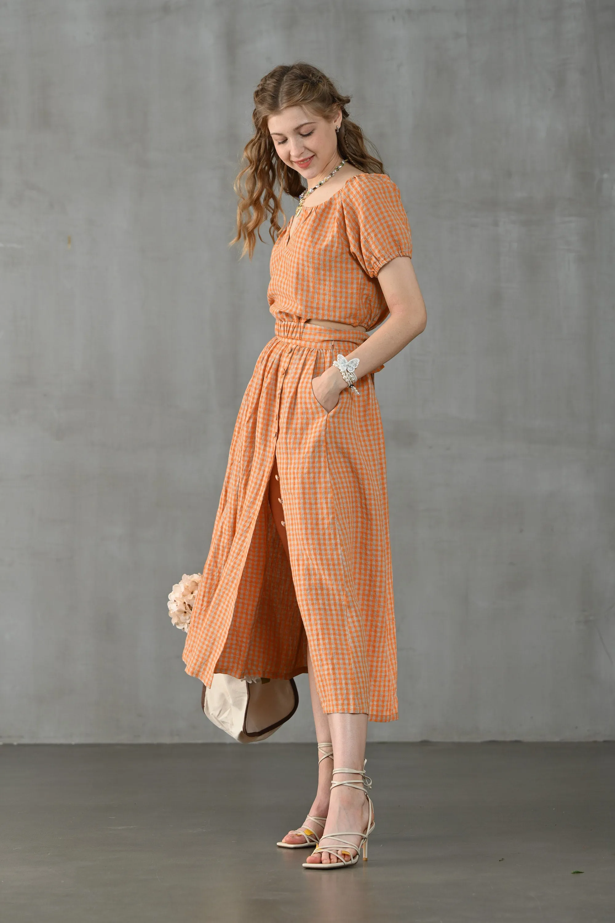 Grace 17 | Plaid 100%  Linen Skirt