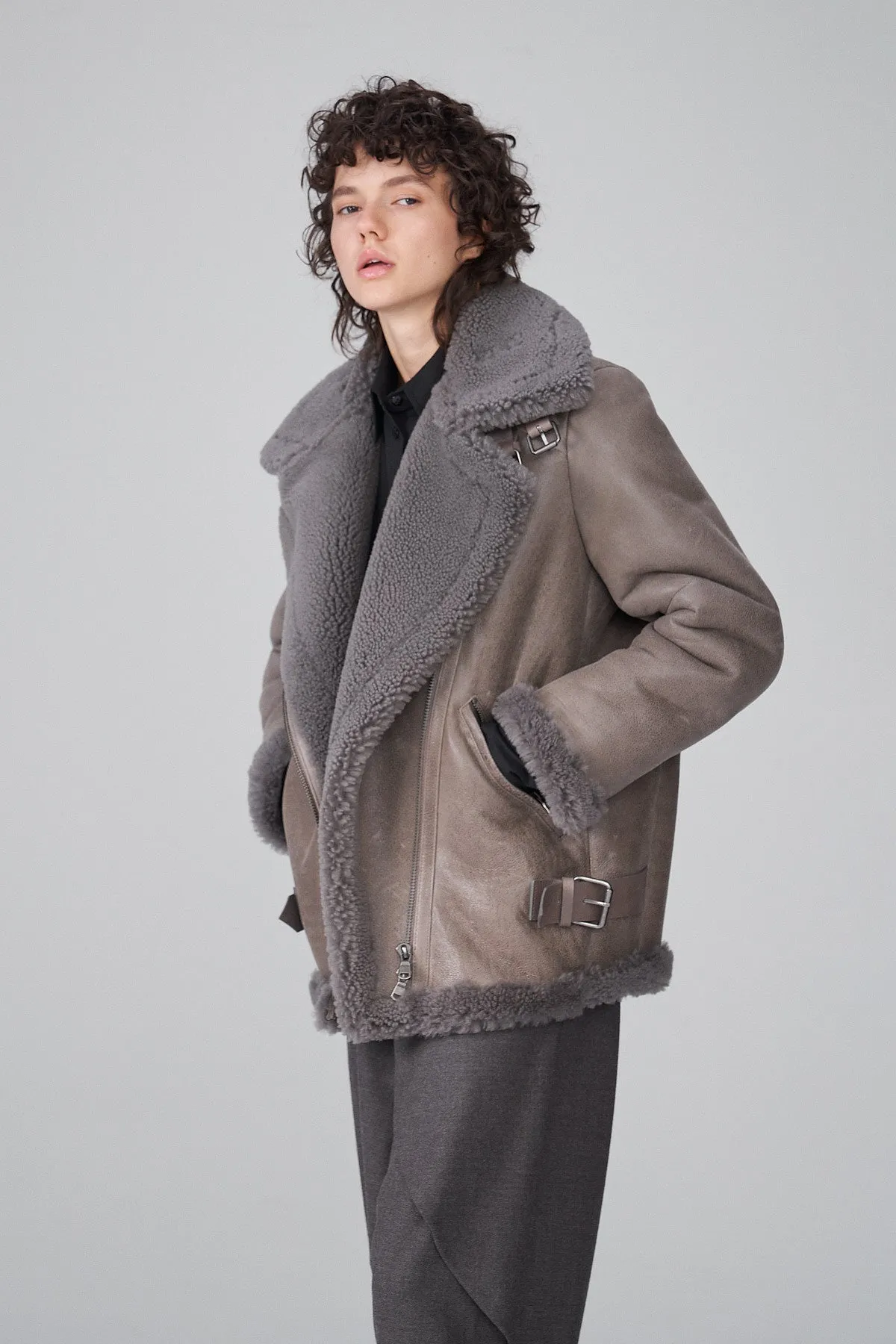 Grey Shearling Coat