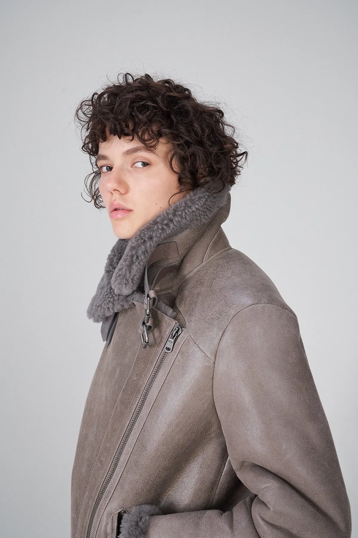 Grey Shearling Coat