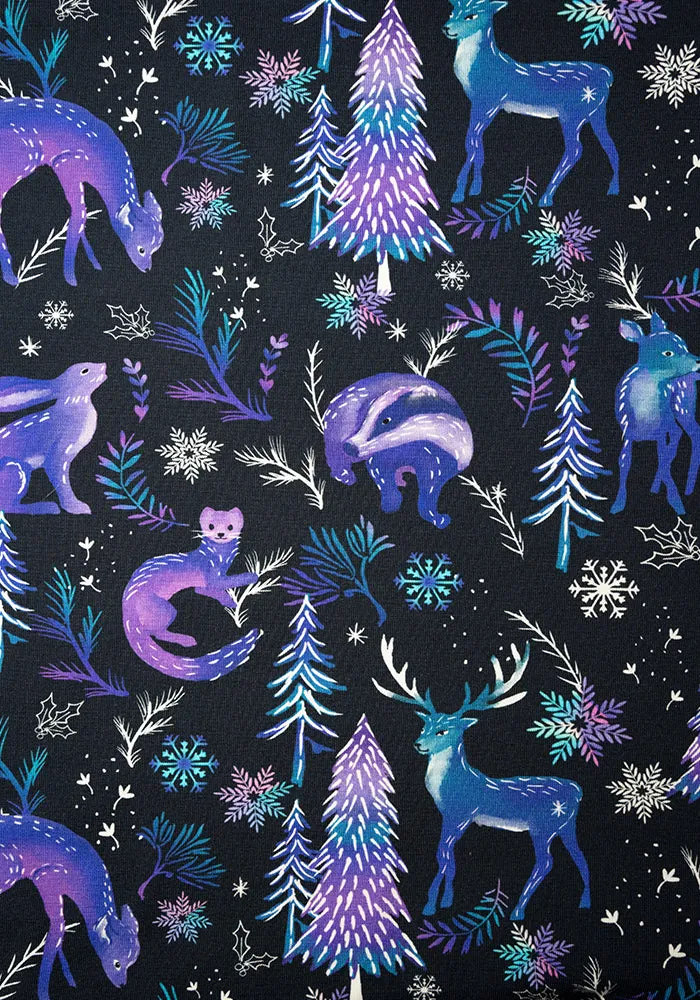 Icelyn Winter Magical Animals Print Cotton Midi Dress