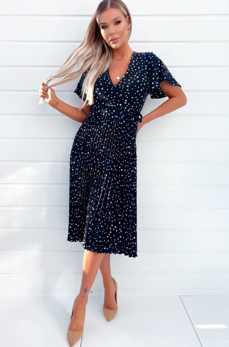 Issy Navy Polka Dot Midi Dress