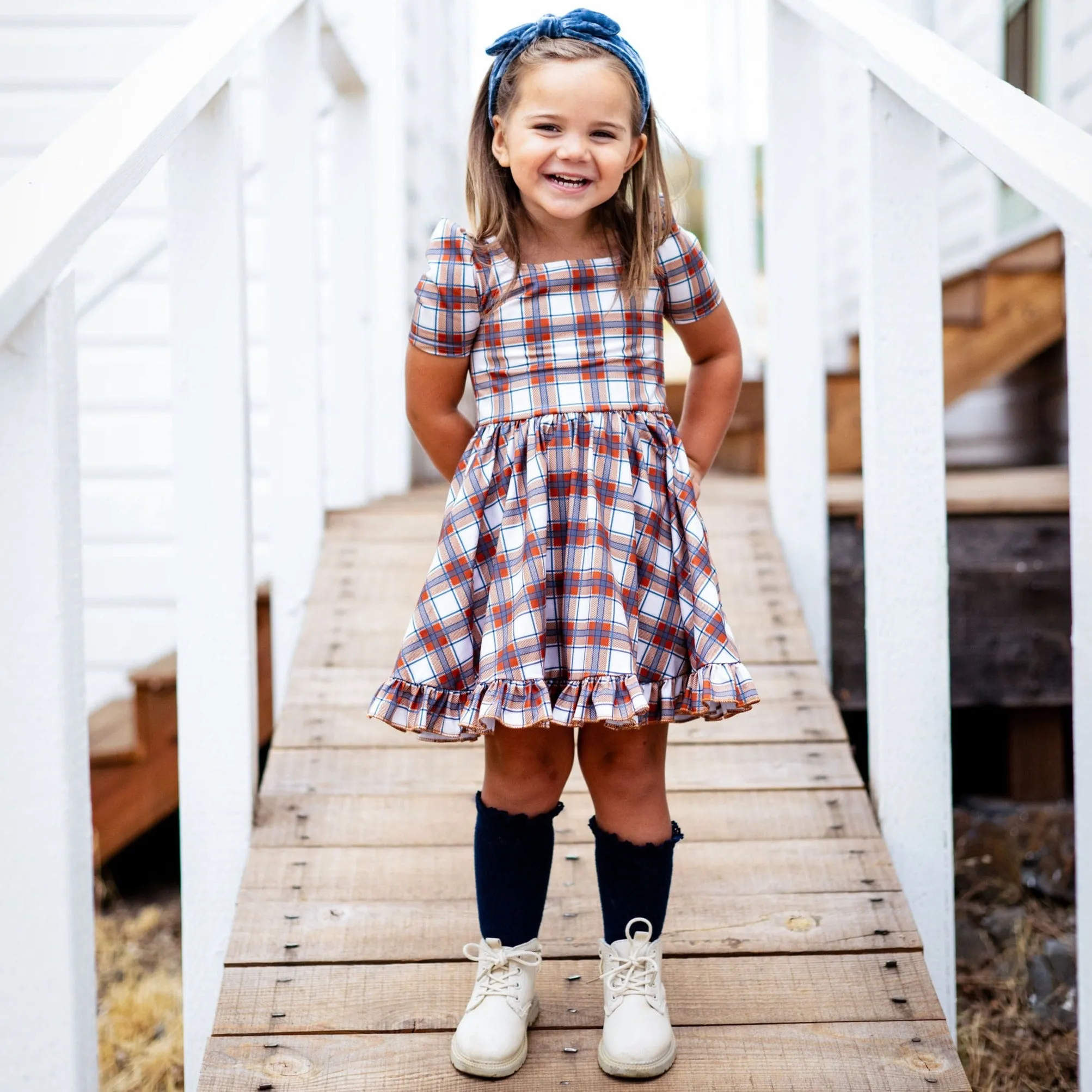 Ivory Fall Plaid Mod Twirl Dress