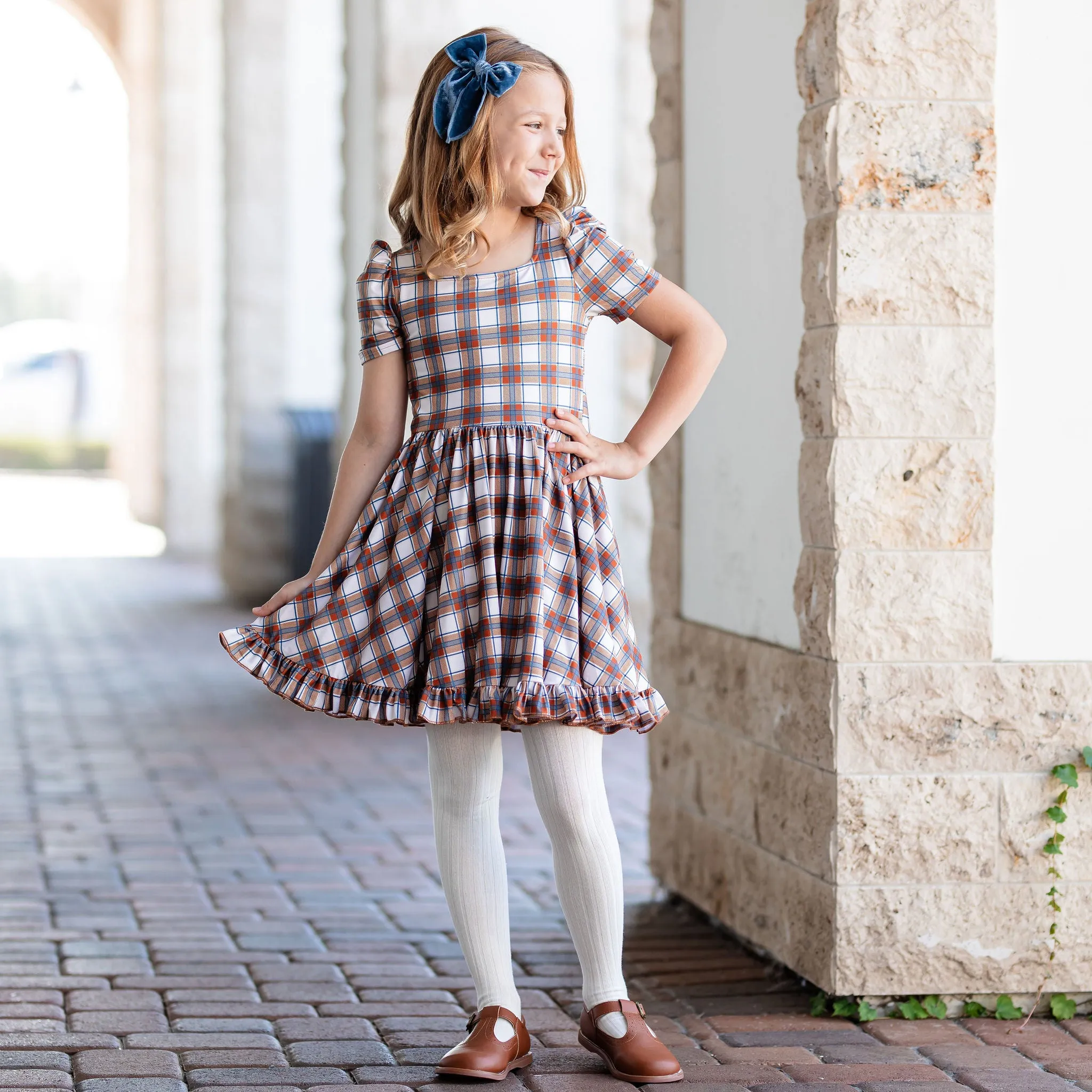 Ivory Fall Plaid Mod Twirl Dress