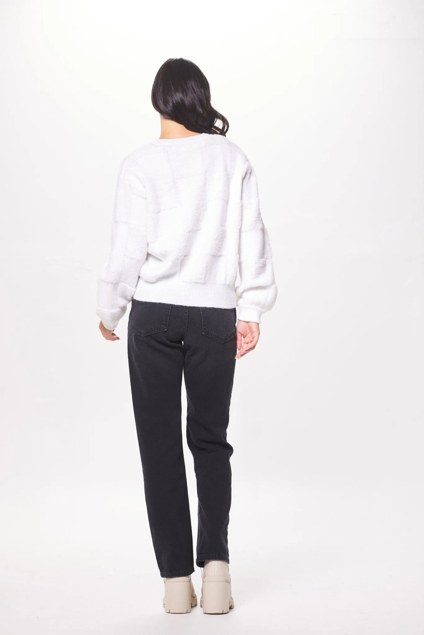 Ivory Tonal Checkered Crewneck Sweater